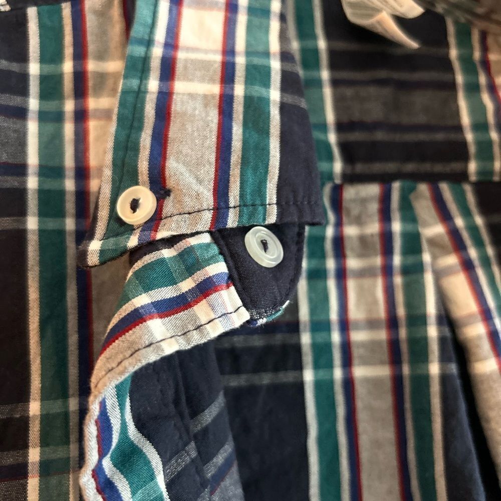 American Apparel Plaid Button Up Shirt Mens Small Blue Green Short Sleeve Cotton - Picture 16 of 16
